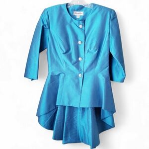 Vintage Designer Closet Teal Silk Hi Low Jacket
